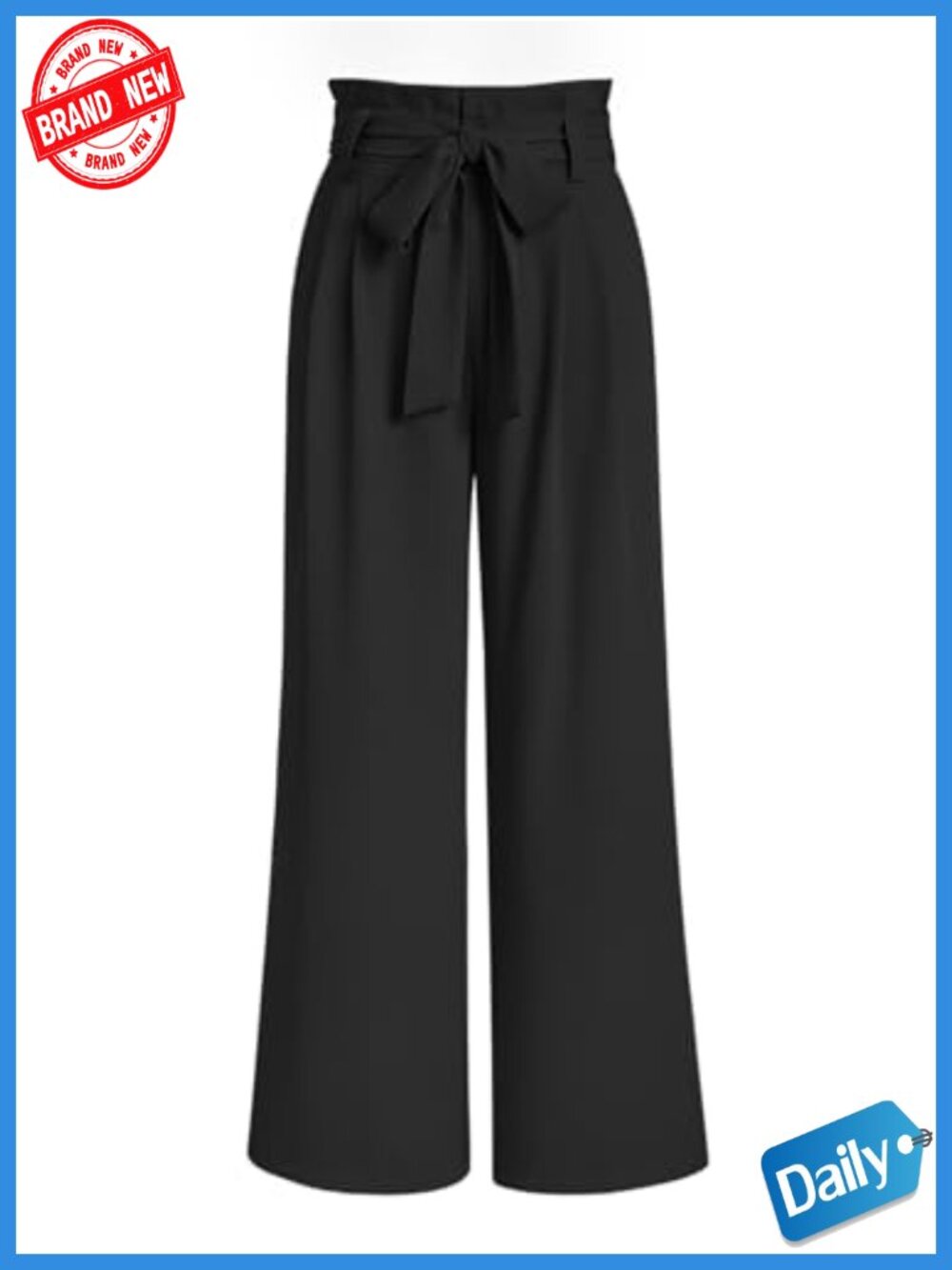 Wide Leg Paperbag Dress Pants with Belt, Pleated Front, Side Pockets, Workwear